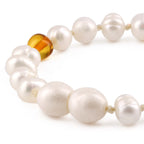 White Freshwater Pearl Kids Bracelet with Baltic Amber 6mm - P2