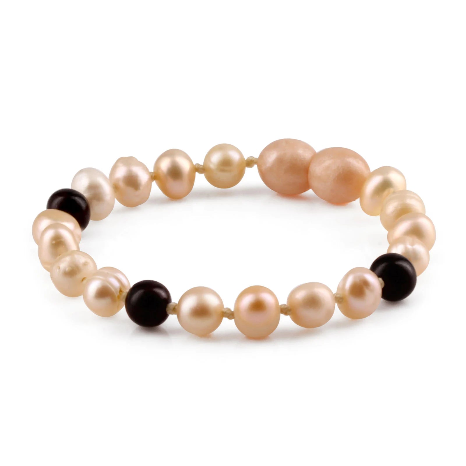 White Freshwater Pearl Kids Bracelet with Baltic Amber 6mm - P4