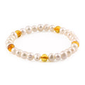 White Freshwater Pearl Adult Bracelet with Baltic Amber 6mm - P2