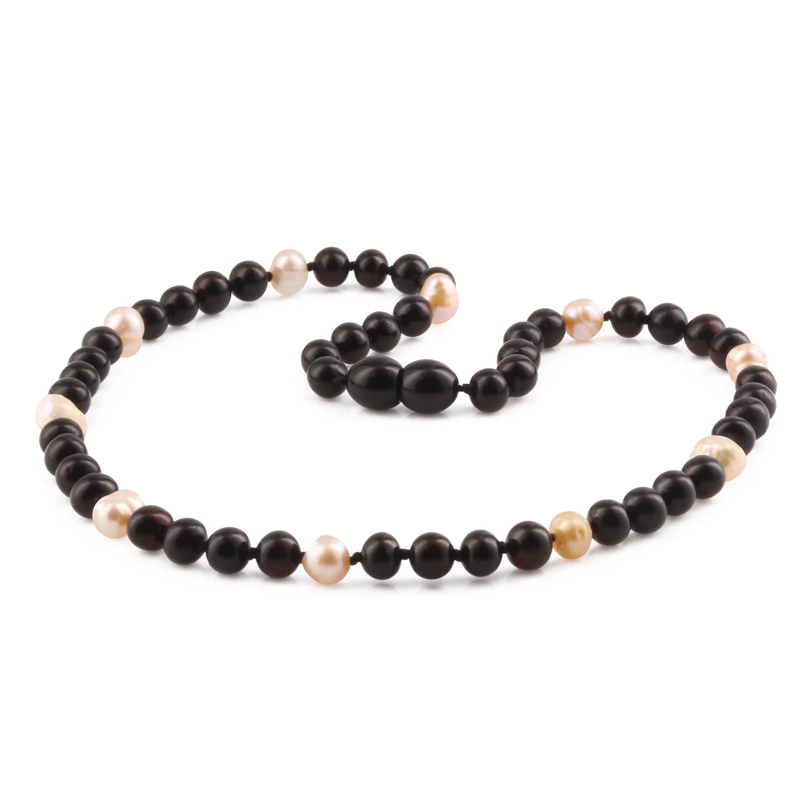 Natural Baltic Amber Junior Necklace with Freshwater Pearl. Baroque 6mm - P3