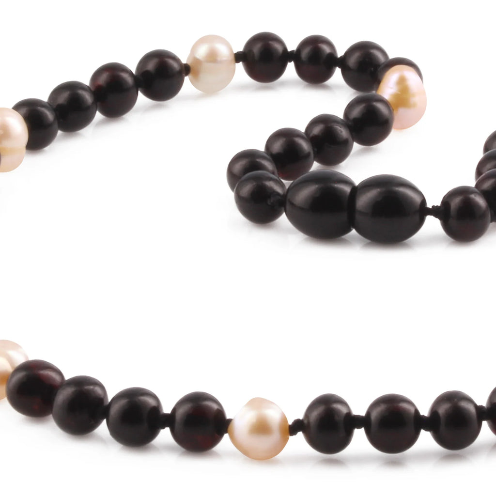 Natural Baltic Amber Junior Necklace with Freshwater Pearl. Baroque 6mm - P3