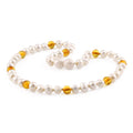 Baltic amber children's necklace with freshwater pearl, 32cm