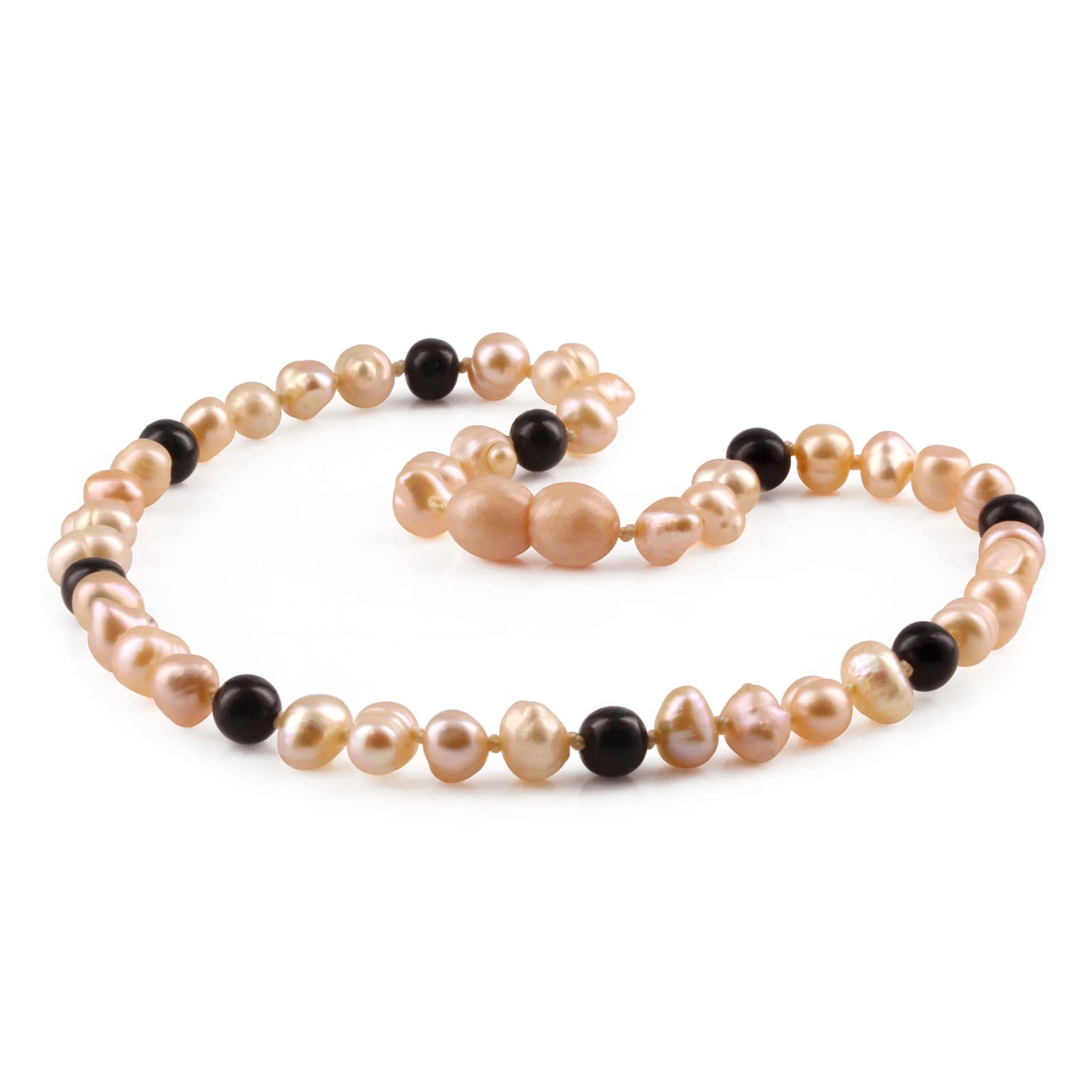 White Freshwater Pearl Kids Necklace with Baltic Amber 6mm - P4