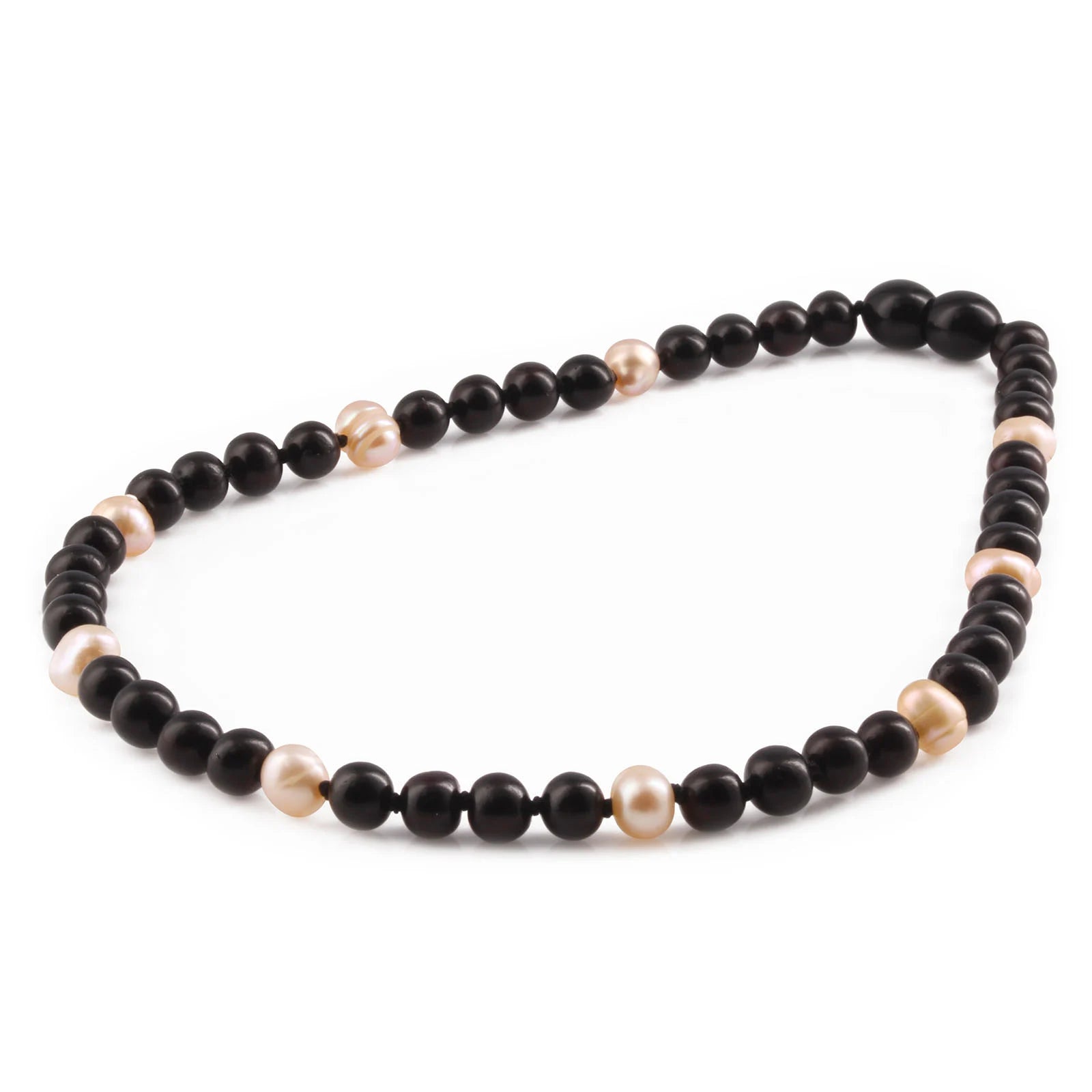Baltic Amber Teething Necklace with Freshwater Pearl. Baroque 6mm - P3