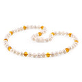 White Freshwater Pearl Adult Necklace with Baltic Amber 6mm - P2