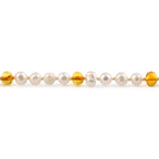 White Freshwater Pearl Adult Necklace with Baltic Amber 6mm - P2