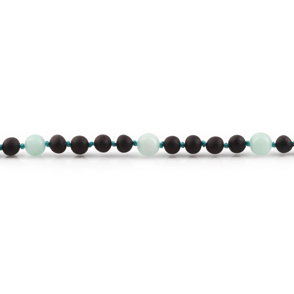 Natural Baltic Amber Junior Necklace with Sky Blue Jade. Baroque 5mm - JN85
