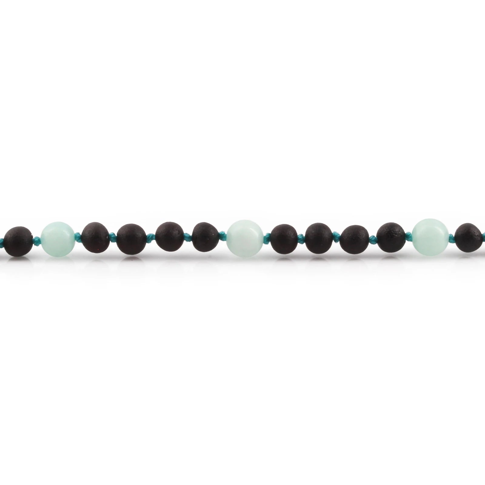 Natural Baltic Amber Junior Necklace with Sky Blue Jade. Baroque 5mm - JN85