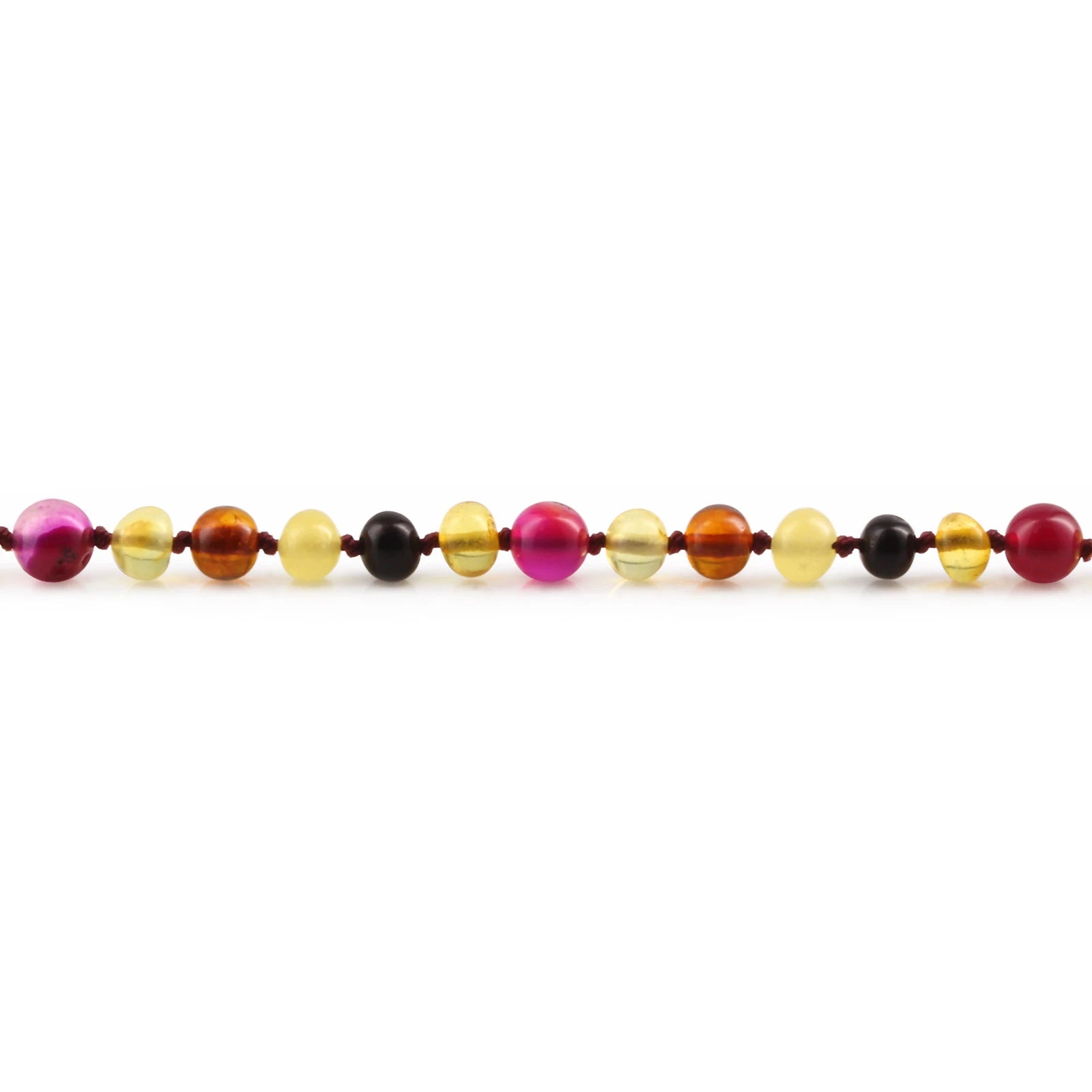 Natural Baltic Amber Junior Necklace with Pink Lace Agate. Baroque 5mm - JN97