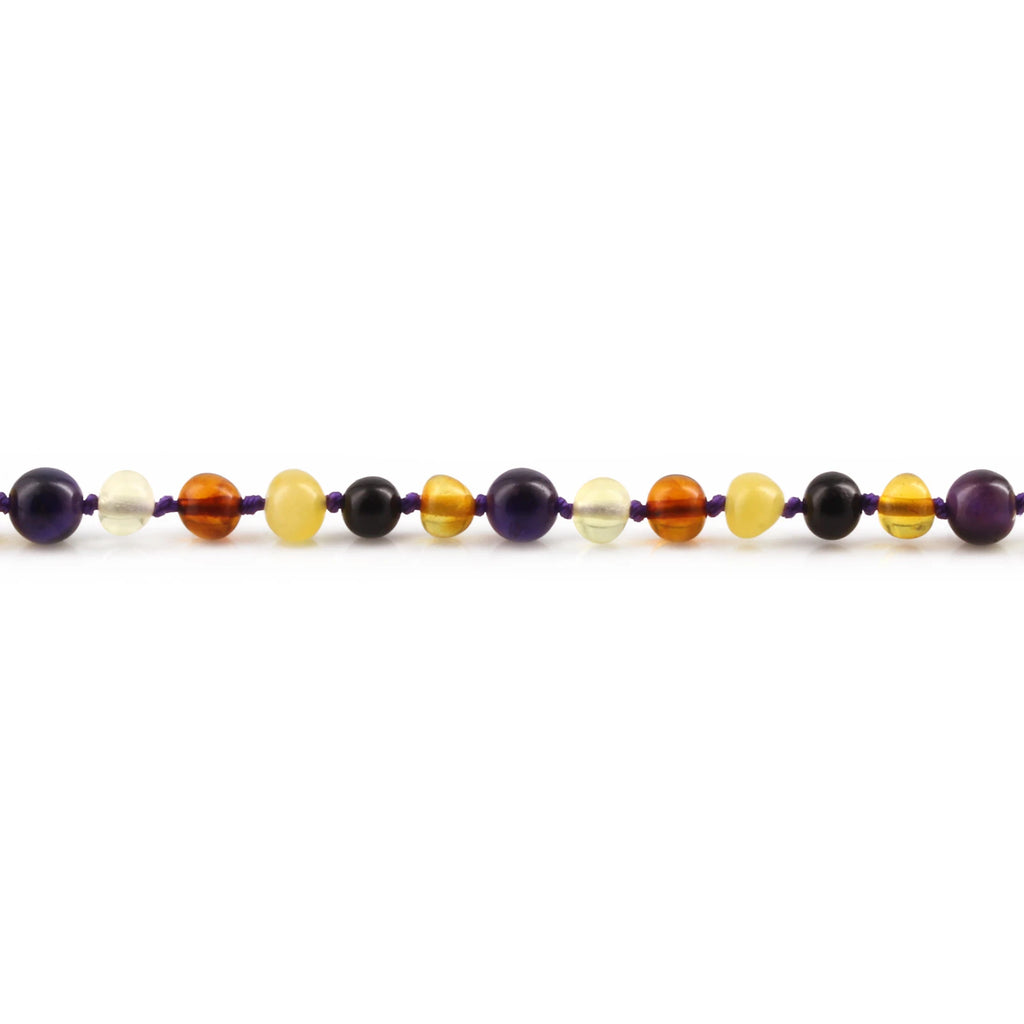 Natural Baltic Amber Junior Necklace with Purple Tiger Eye. Baroque 5mm - JN100