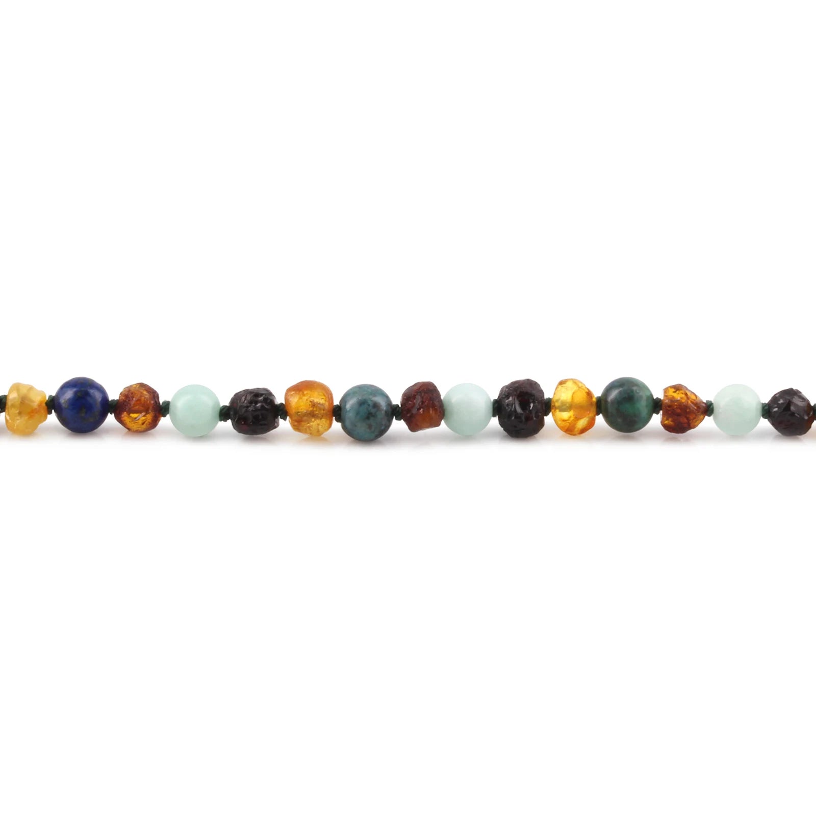 Natural Baltic Amber Junior Necklace with Sky Blue Jade & Azurite. Baroque 5mm - JN108