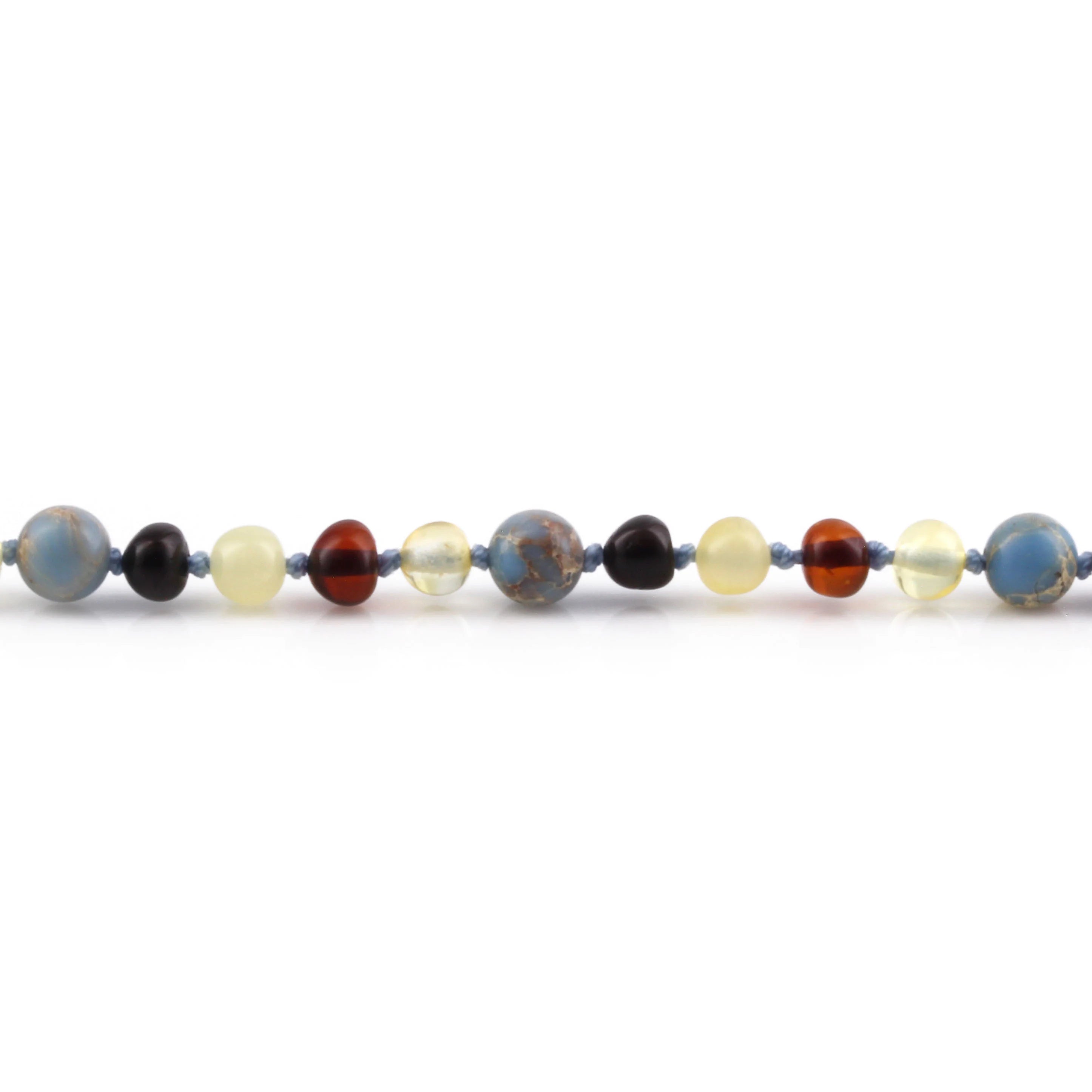 Baltic Amber Teething Necklace with Sky Blue Imperial Jasper. Baroque 5mm - LE466