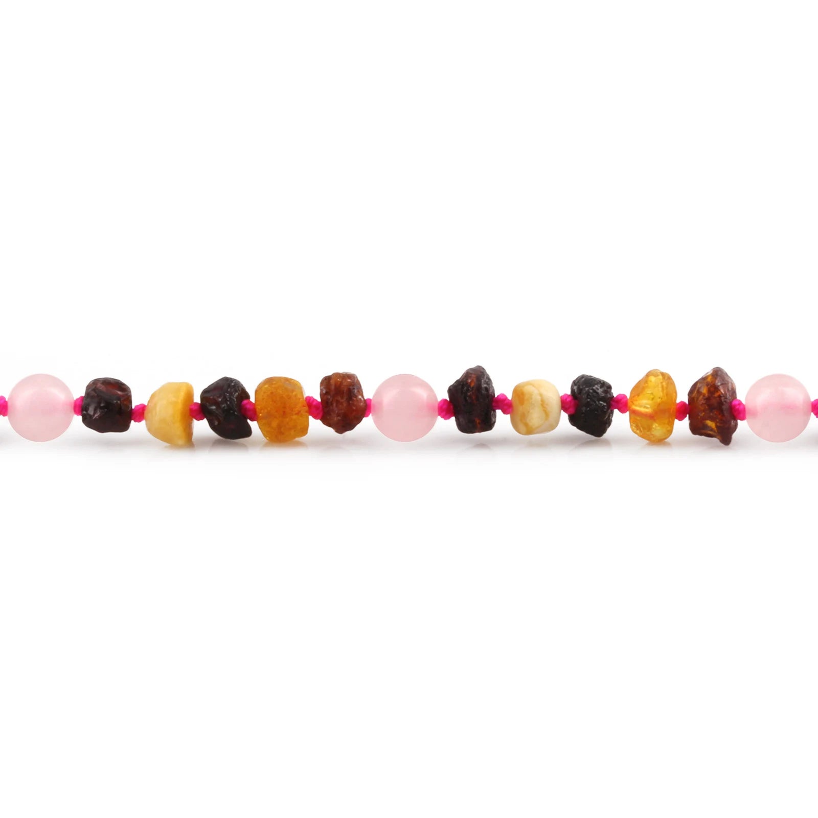 Baltic Amber Teething Necklace with Rose Quartz. Baroque 5mm - LE553