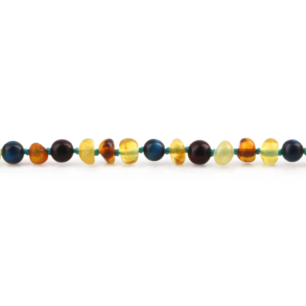 Baltic Amber Teething Bracelet with Blue Tiger Eye. Baroque 4mm - LE463 V2-S