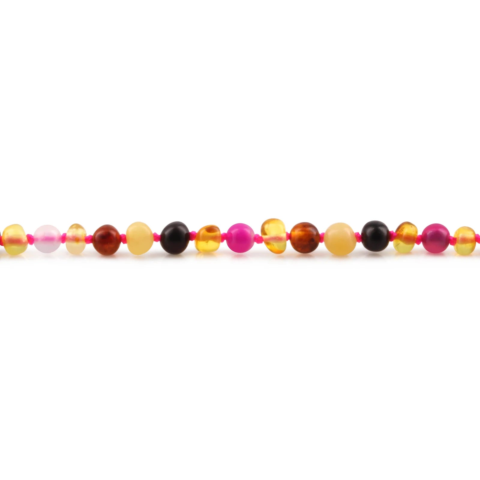 Baltic Amber Teething Necklace with Pink Lace Agate. Baroque 4mm - LE559