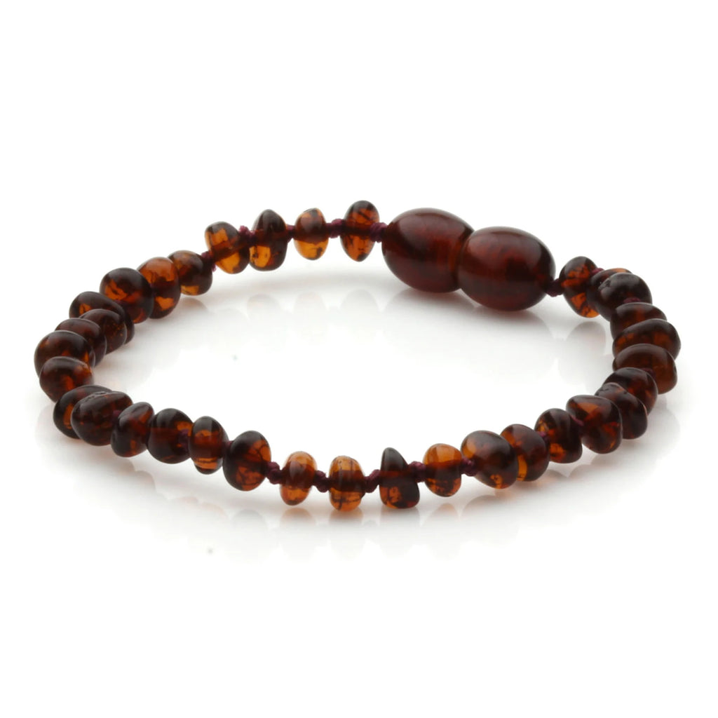 Baltic Amber Teething Bracelet. Baroque Dark Cognac 4mm - BA111