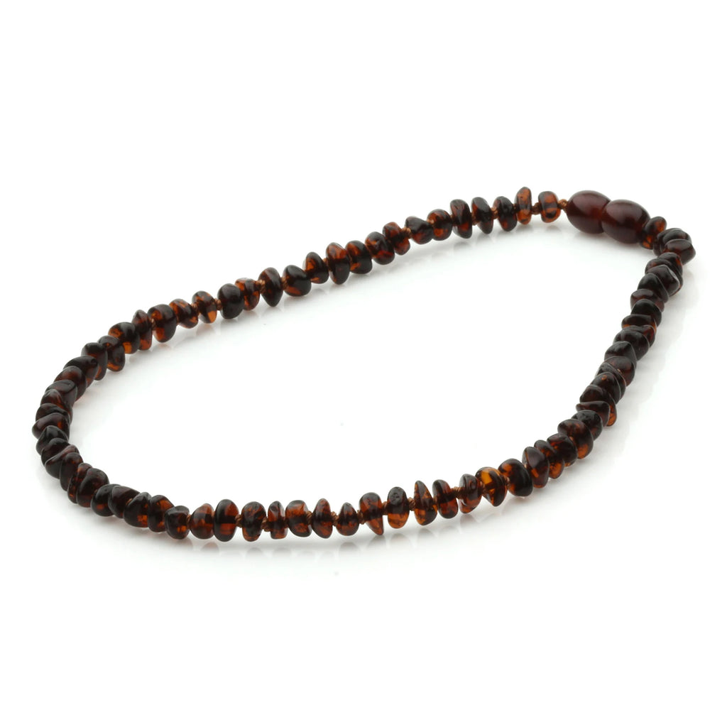 Baltic Amber Teething Necklace. Roundel Dark Cognac 5mm - RO8
