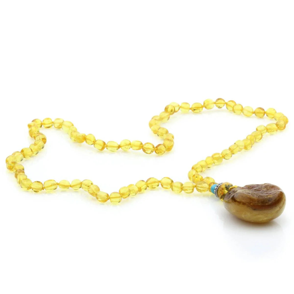 Genuine Baltic Amber Turquoise & 925 Sterling Silver Necklace With Pendant NWP14