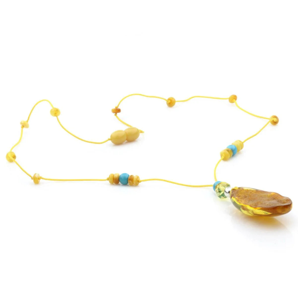 Genuine Baltic Amber Turquoise & 925 Sterling Silver Necklace With Pendant NWP32