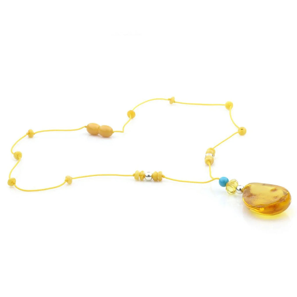 Genuine Baltic Amber Turquoise & 925 Sterling Silver Necklace With Pendant NWP43