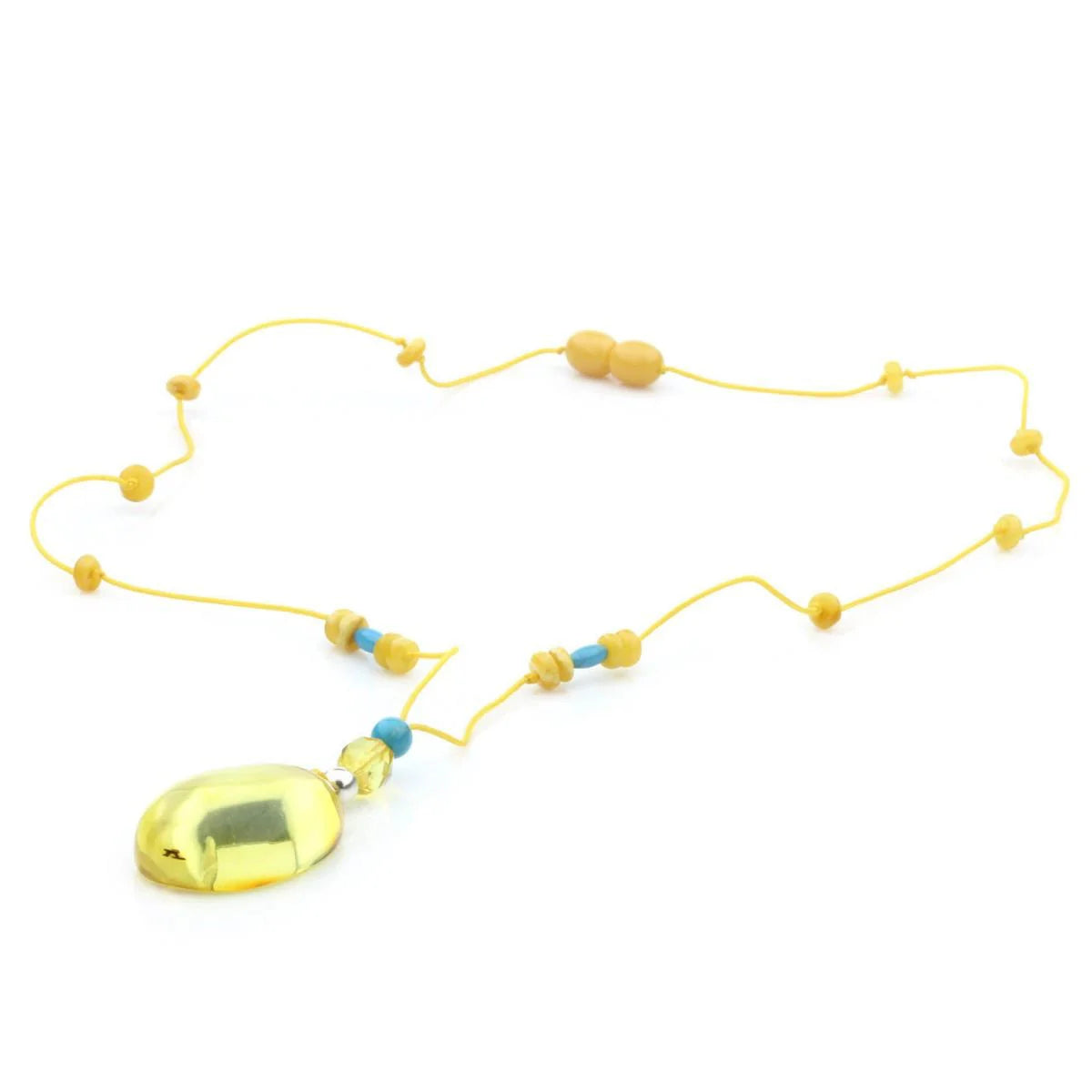 Genuine Baltic Amber Turquoise & 925 Sterling Silver Necklace With Pendant NWP42