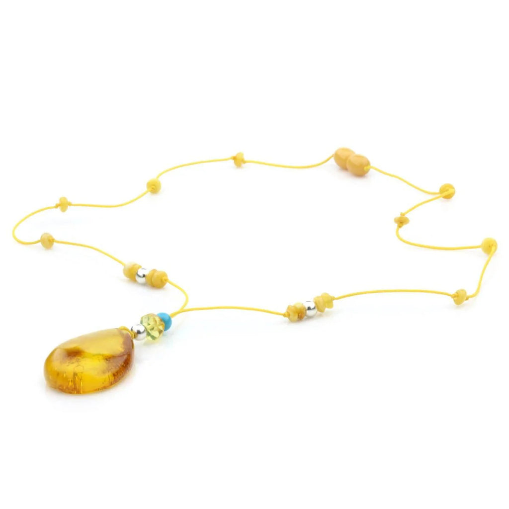 Genuine Baltic Amber Turquoise & 925 Sterling Silver Necklace With Pendant NWP43