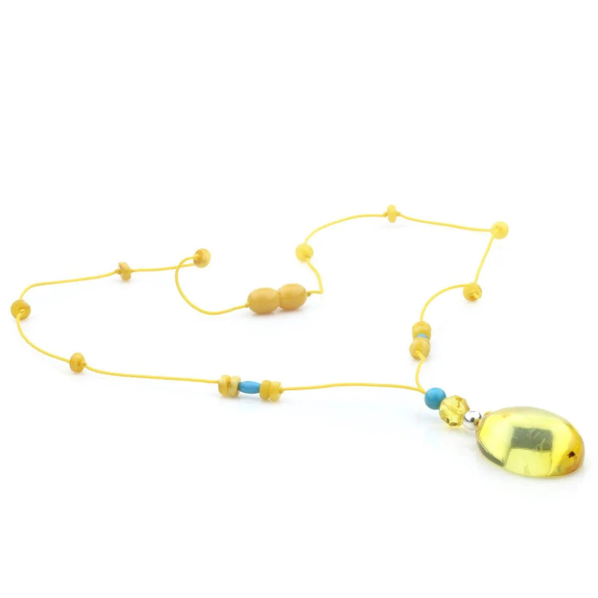 Genuine Baltic Amber Turquoise & 925 Sterling Silver Necklace With Pendant NWP42