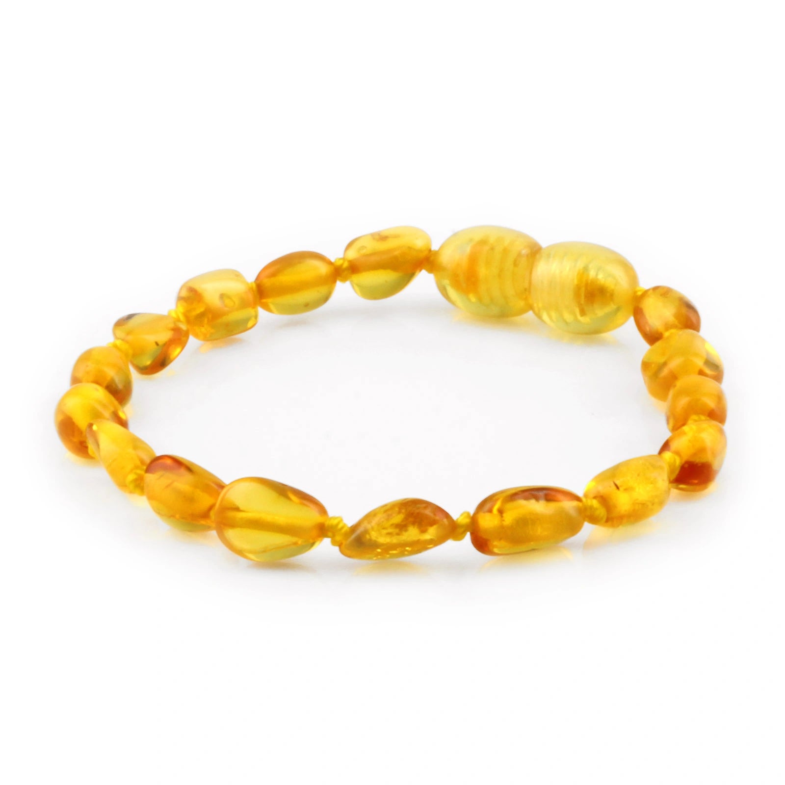 Baltic Amber Teething Bracelet. Olive Light Cognac Glossy 5mm - OL24