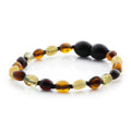 Baltic Amber Teething Bracelet. Olive Multicolor Glossy 5mm - OL58