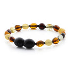 Baltic Amber Teething Bracelet. Olive Multicolor Glossy 5mm - OL58