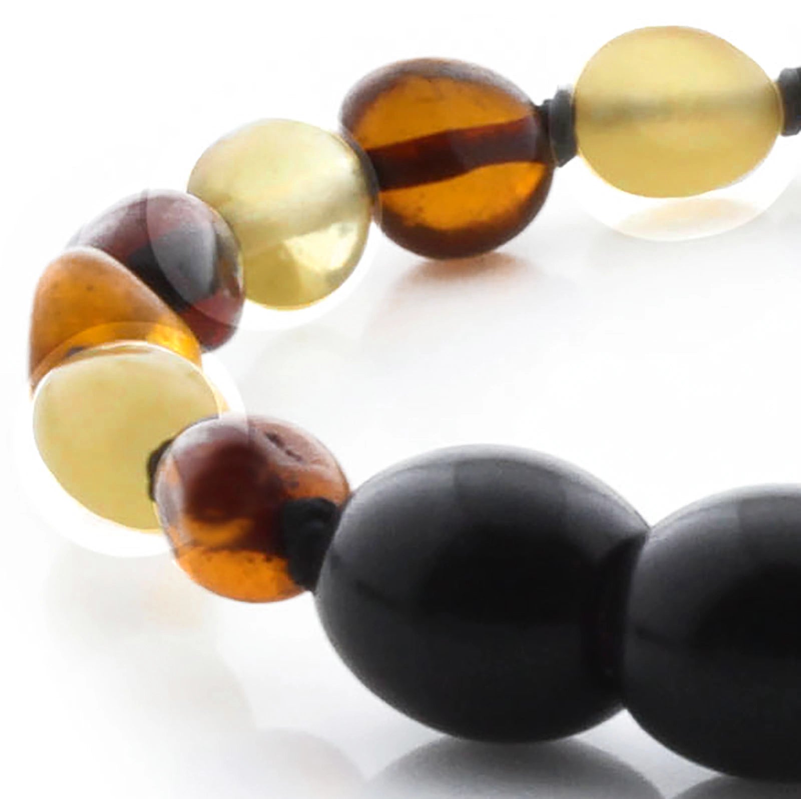 Baltic Amber Teething Bracelet. Olive Multicolor Glossy 5mm - OL58