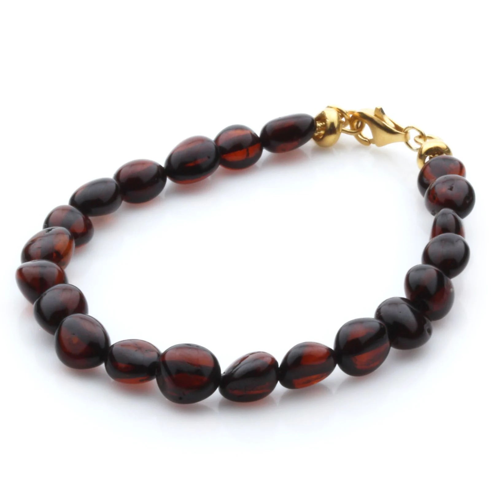 Adult Baltic Amber Bracelet & Gold Plated 925 Sterling Silver 18cm. Olive 6x5mm. GC01