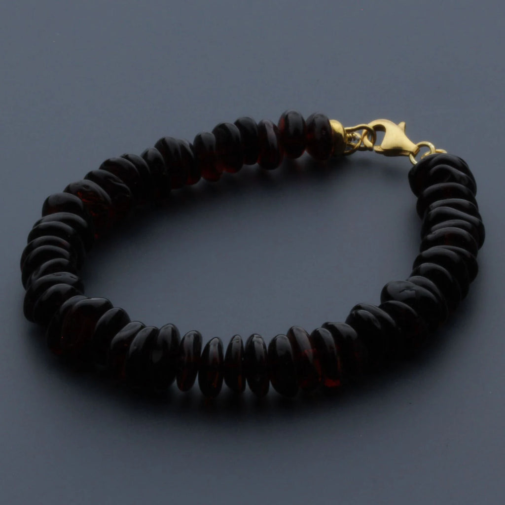 Adult Baltic Amber Bracelet & Gold Plated 925 Sterling Silver 18cm. Round Flat 7x3mm. GC05