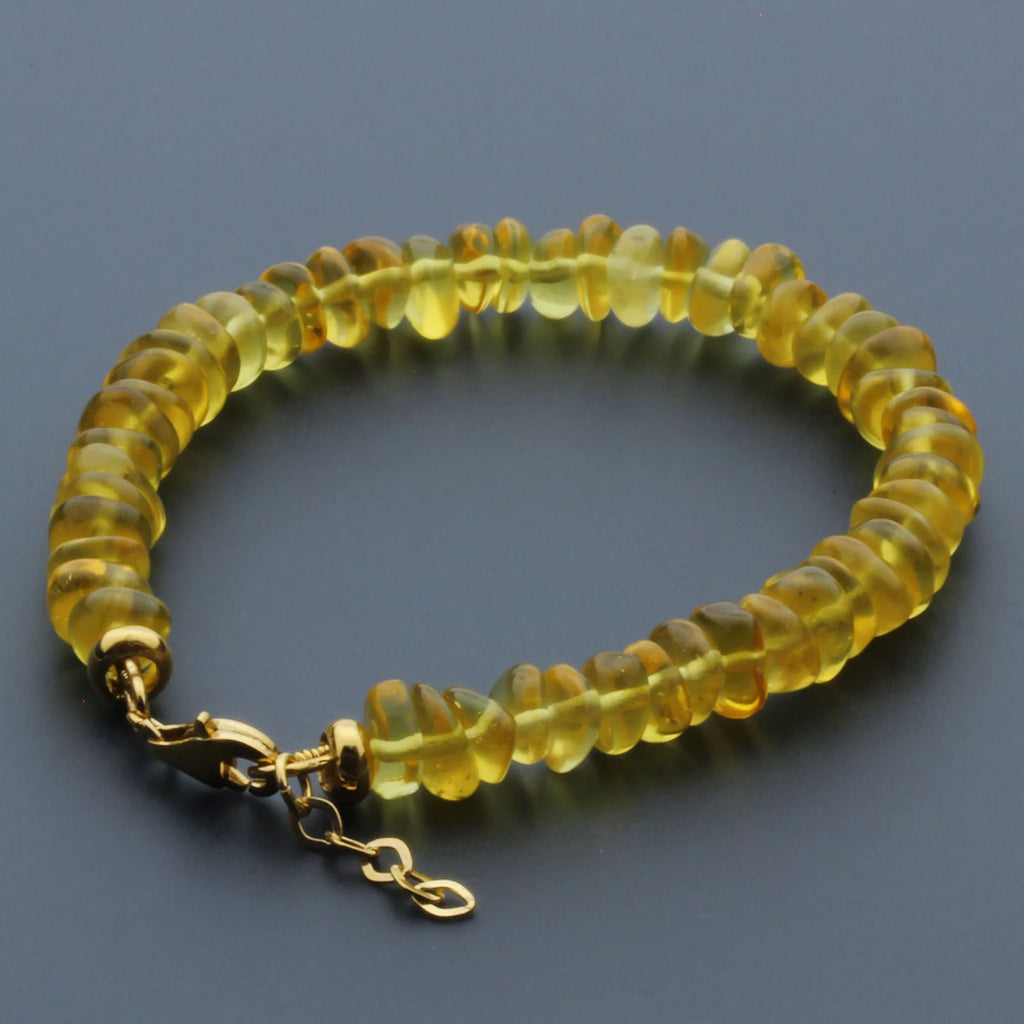 Adult Baltic Amber Bracelet & Gold Plated 925 Sterling Silver 18cm. Round Flat 6x3mm. GC03