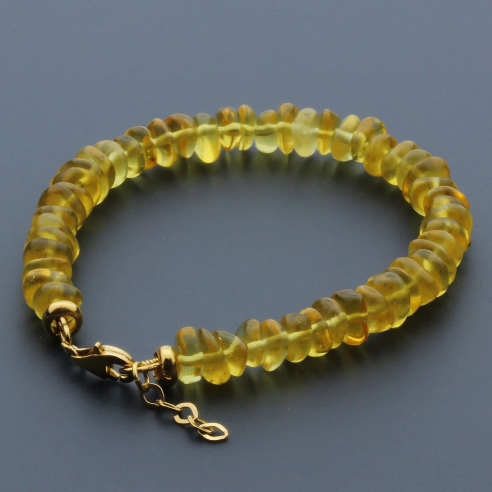 Adult Baltic Amber Bracelet & Gold Plated 925 Sterling Silver 18cm. Round Flat 6x3mm. GC03