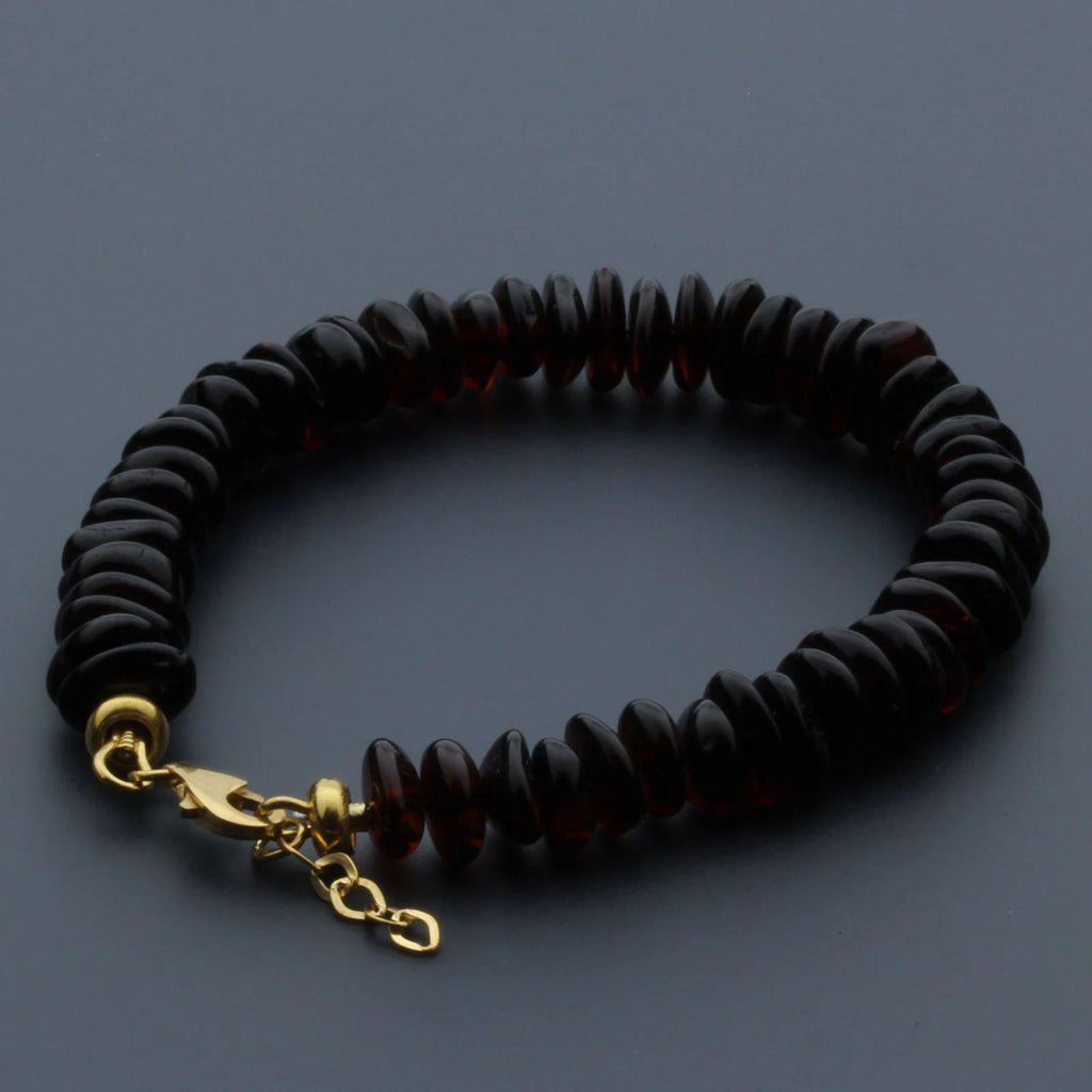 Adult Baltic Amber Bracelet & Gold Plated 925 Sterling Silver 18cm. Round Flat 7x3mm. GC05