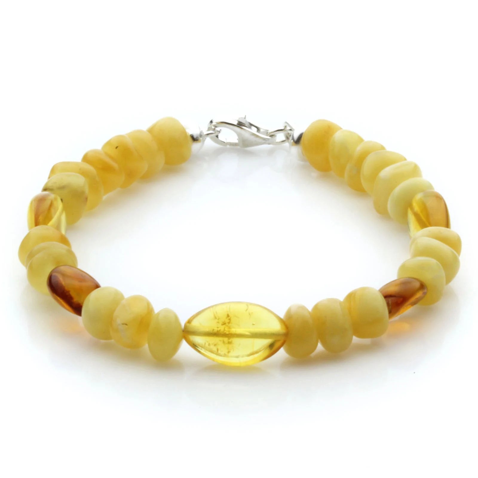 Adult Baltic Amber Bracelet & 925 Sterling Silver Clasp 18cm. EE02
