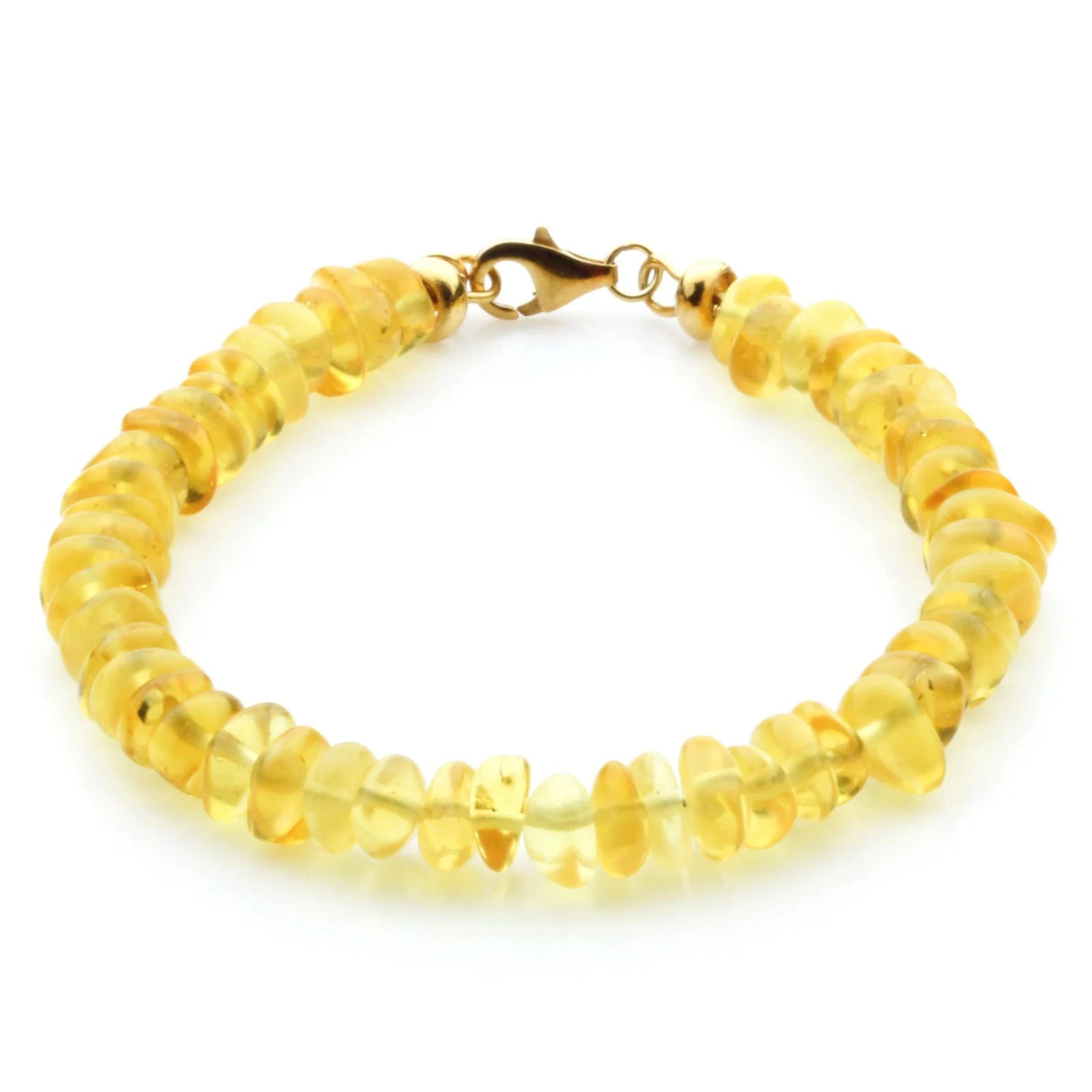 Adult Baltic Amber Bracelet & Gold Plated 925 Sterling Silver 18cm. Round Flat 6x3mm. GC03