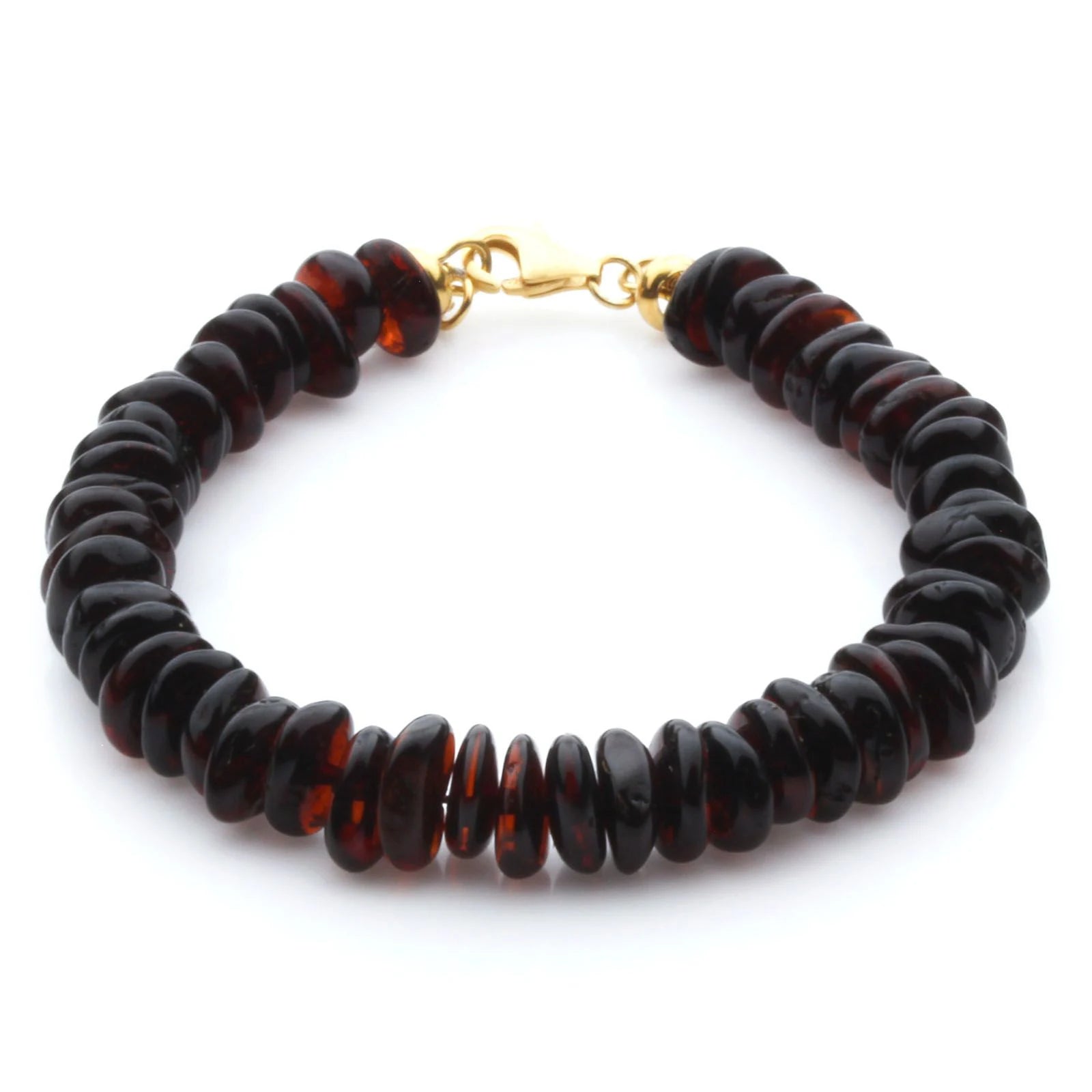 Adult Baltic Amber Bracelet & Gold Plated 925 Sterling Silver 18cm. Round Flat 7x3mm. GC05