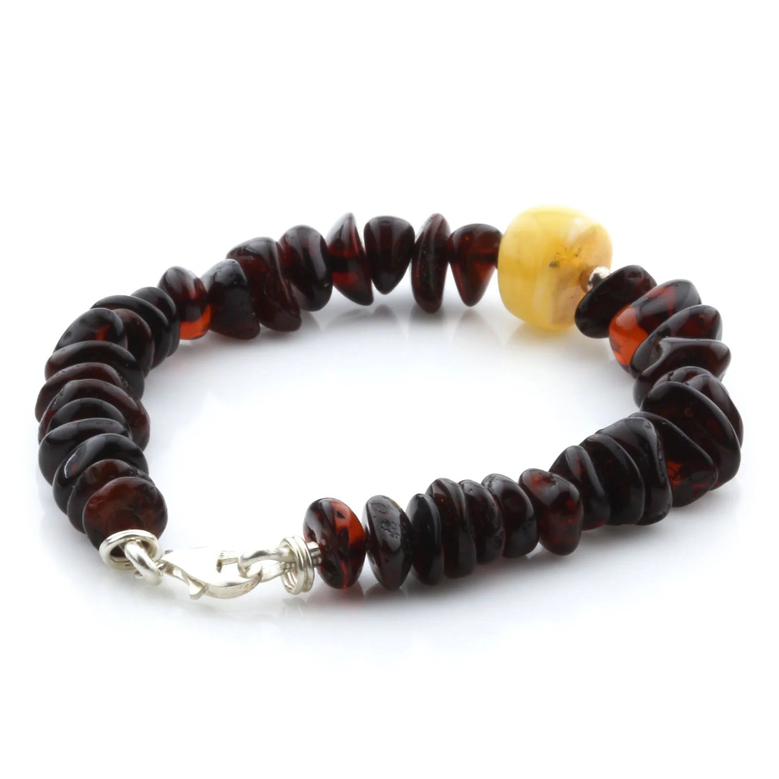 Adult Baltic Amber & 925 Sterling Silver Clasp Bracelet 18cm. SB83