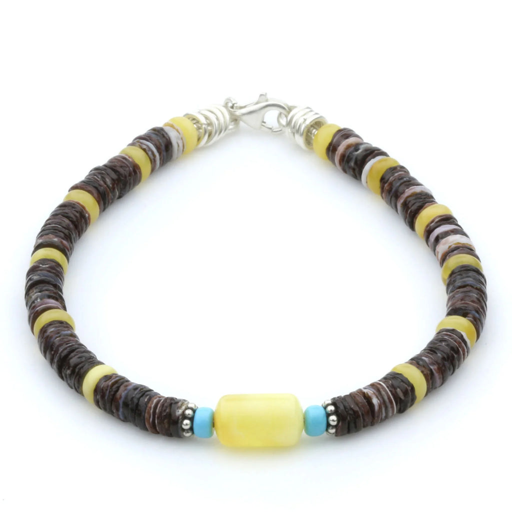 OYSTER SHELL BALTIC AMBER 925 STERLING SILVER BRACELET. SPT01