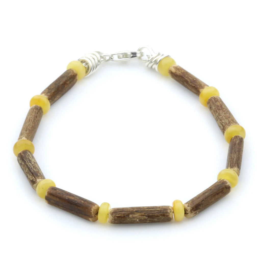 SIGIDE VINE WOOD & BALTIC AMBER 925 STERLING SILVER BRACELET. SPT02