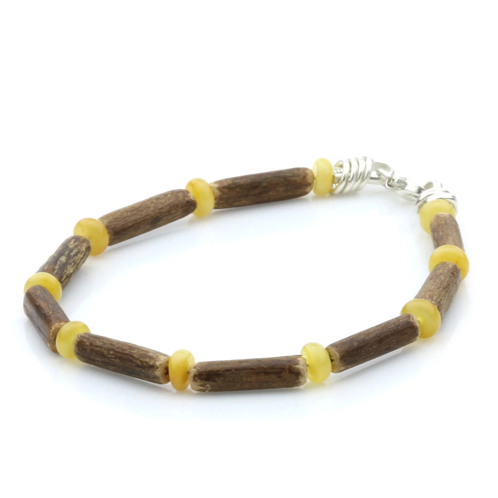 SIGIDE VINE WOOD & BALTIC AMBER 925 STERLING SILVER BRACELET. SPT02