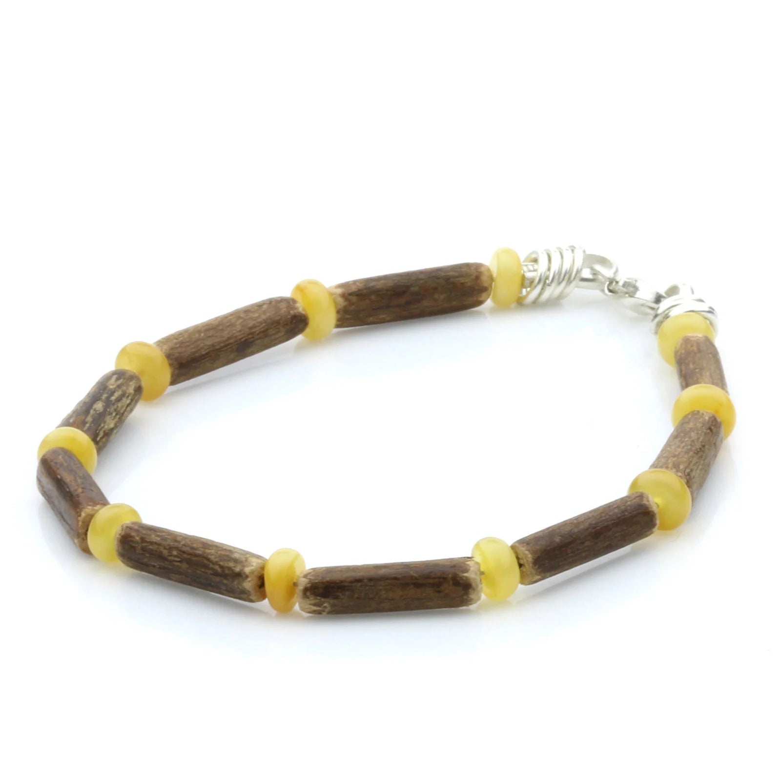 SIGIDE VINE WOOD & BALTIC AMBER 925 STERLING SILVER BRACELET. SPT02