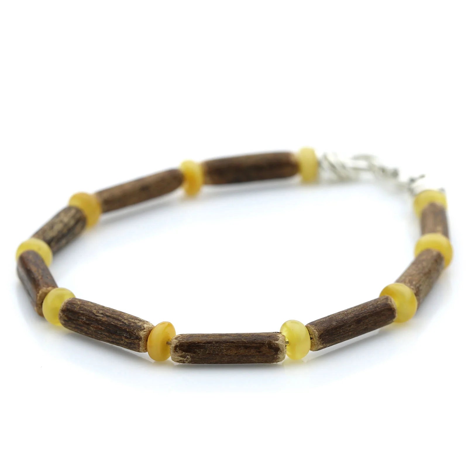 SIGIDE VINE WOOD & BALTIC AMBER 925 STERLING SILVER BRACELET. SPT02