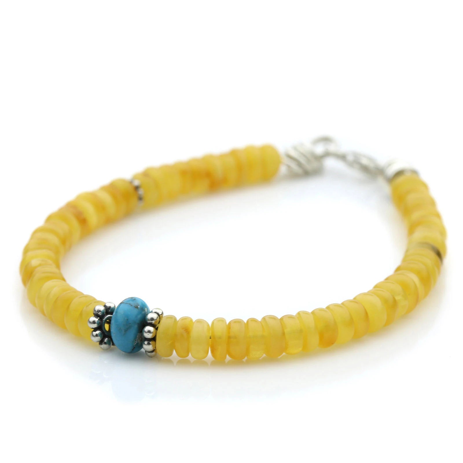 NATURAL BALTIC AMBER TURQUOISE 925 STERLING SILVER BRACELET. SPT03