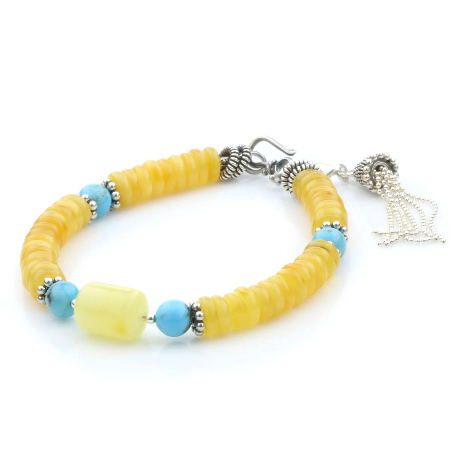 NATURAL BALTIC AMBER TURQUOISE 925 STERLING SILVER BRACELET. SPT06