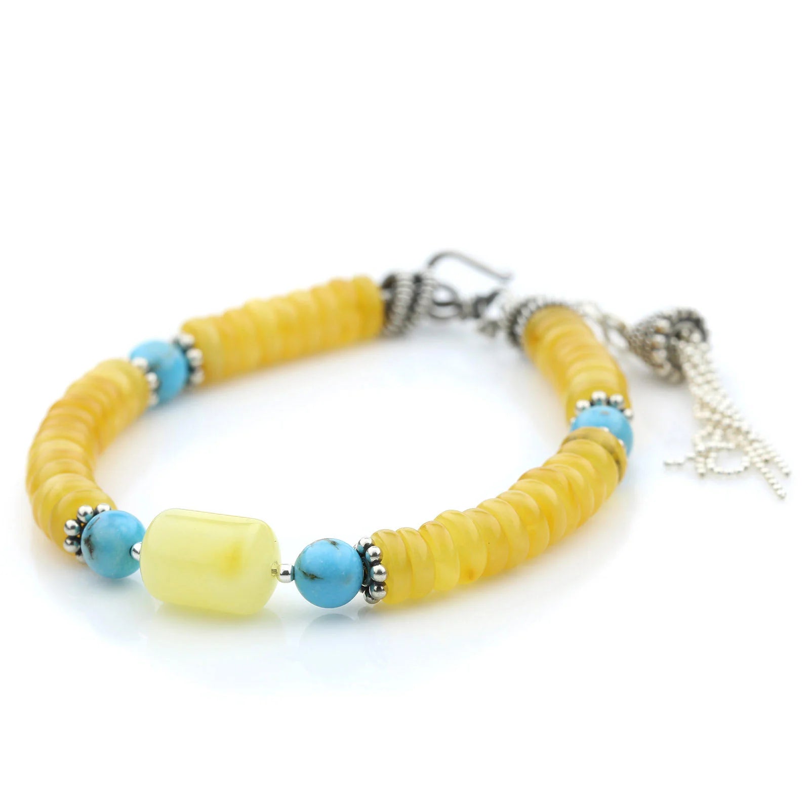 NATURAL BALTIC AMBER TURQUOISE 925 STERLING SILVER BRACELET. SPT06
