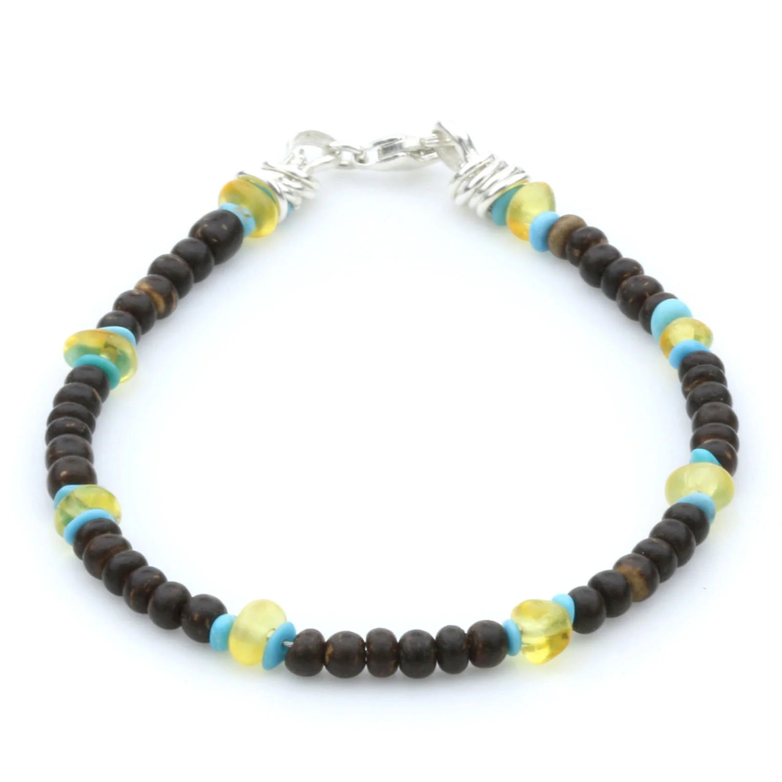 COCONUT WOOD BALTIC AMBER 925 STERLING SILVER BRACELET. SPT07