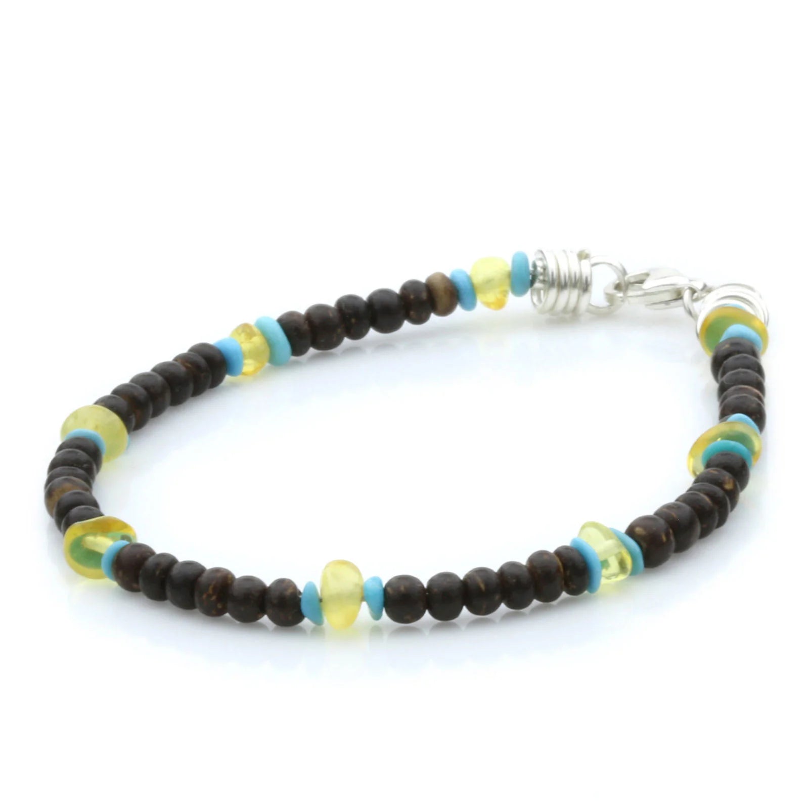 COCONUT WOOD BALTIC AMBER 925 STERLING SILVER BRACELET. SPT07